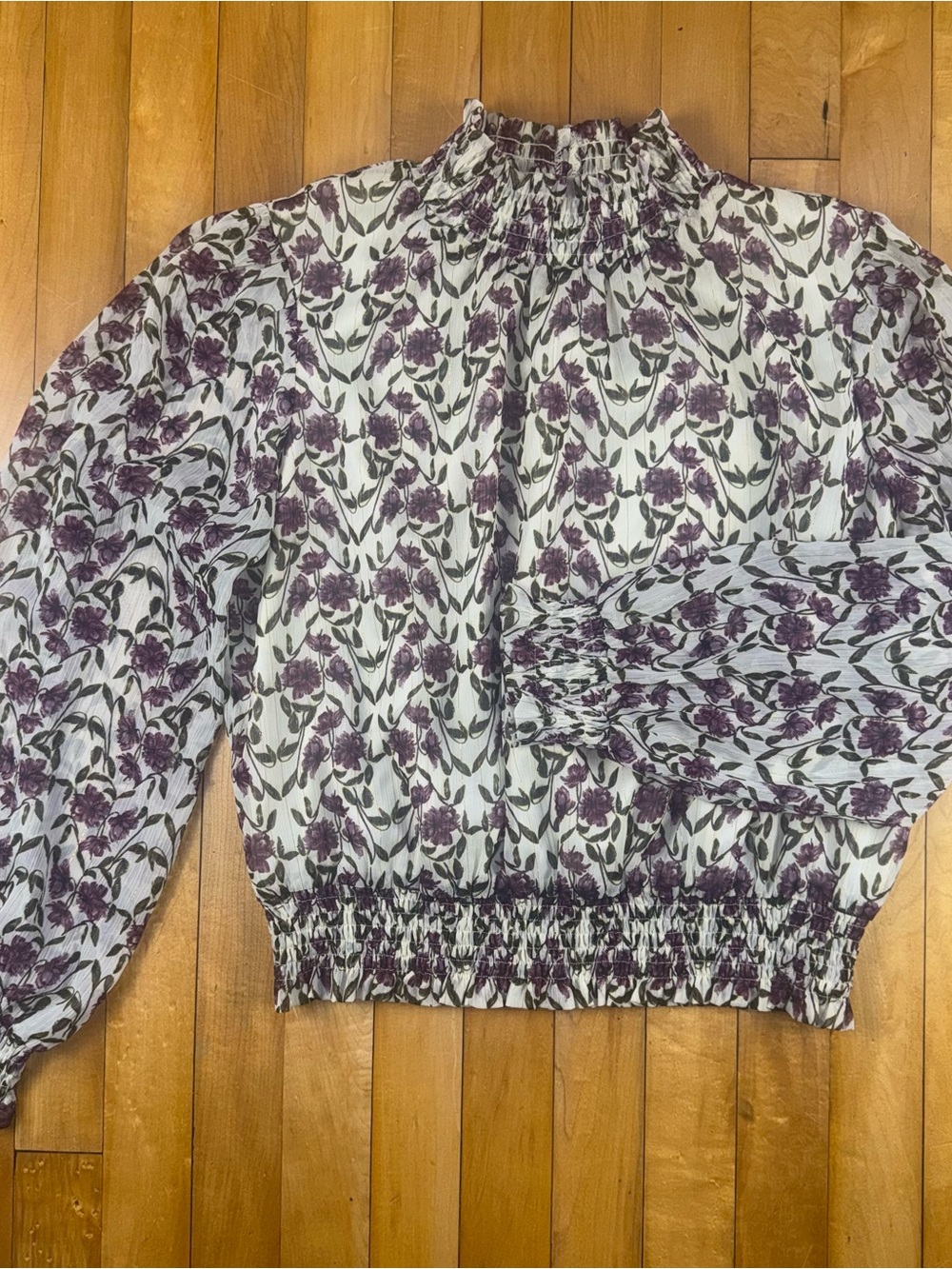 Lost + Wander Purple Floral Smocked Neck Blouse